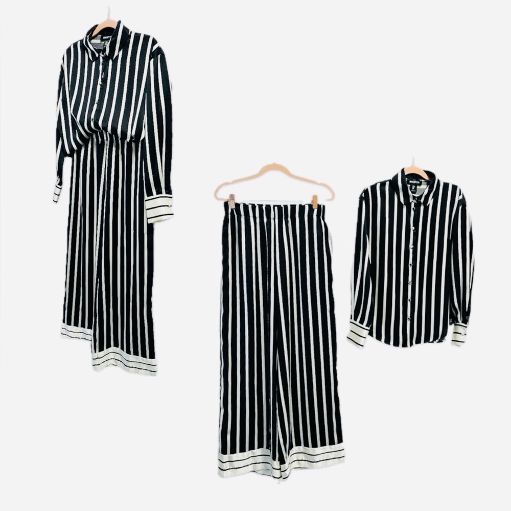 NWOT Set Bailey 44 Black/White Satin-feel Striped with White/Gold Buttons